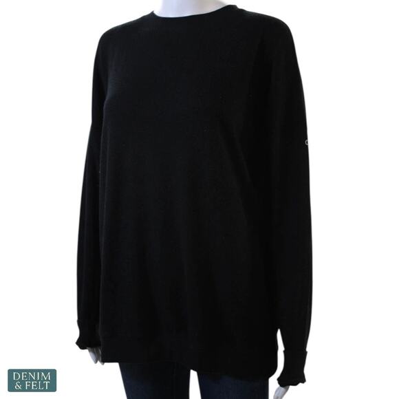 Alo Yoga Black Round Neck Logo Pullover Sweatshirt Athleisure Minimal Luxe - Picture 2 of 7